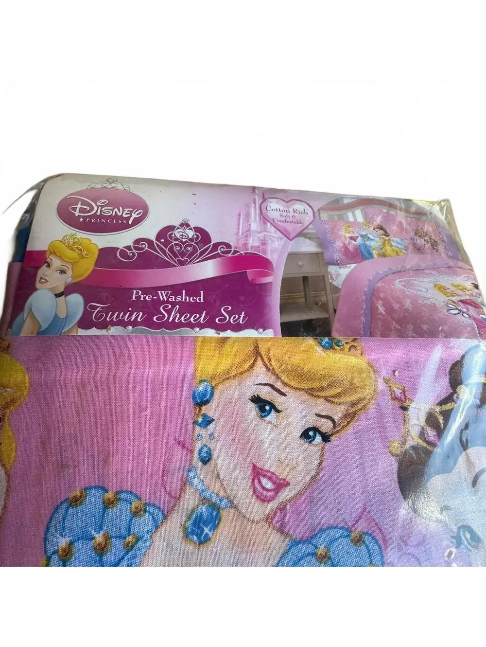 Vintage Disney Princess Pre-Washed Twin Sheet Set Pink Cotton Rich  NWT